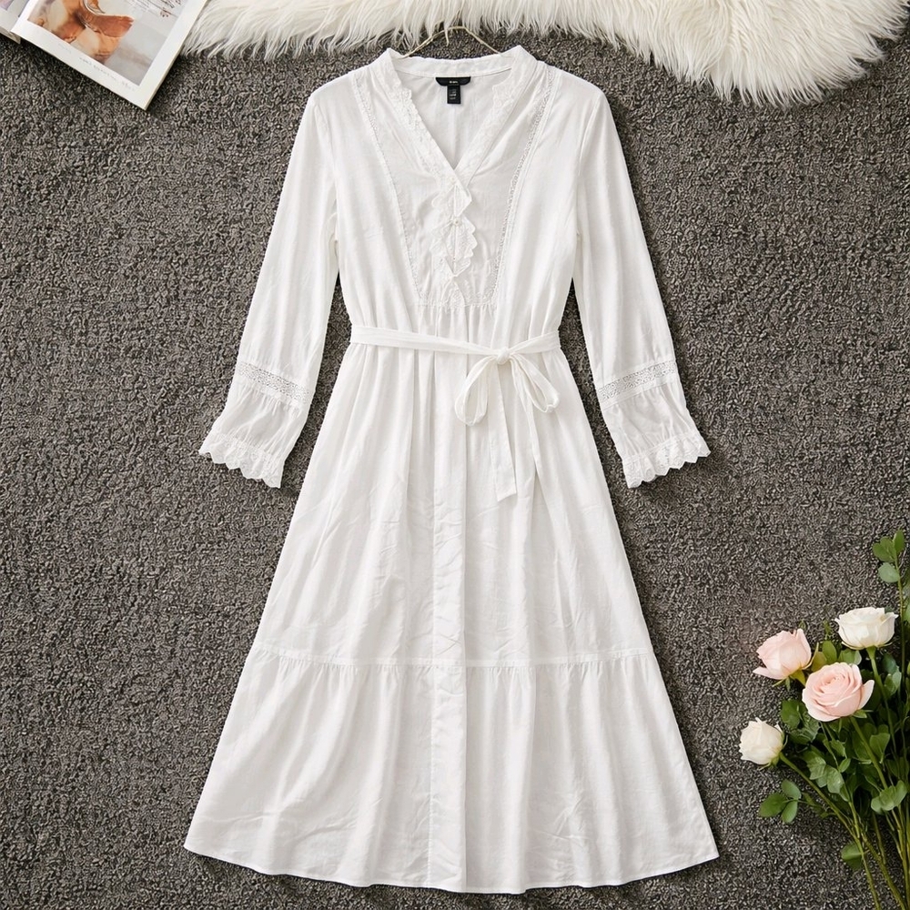 Easter Ready: Vylette Brand Women's Extra Large White Lace Trim Maxi Dress NWT
